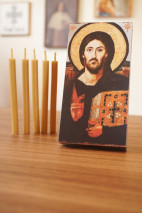 Kit mini ícone Pantocrator + 5 Velas de oração - Via Crucis