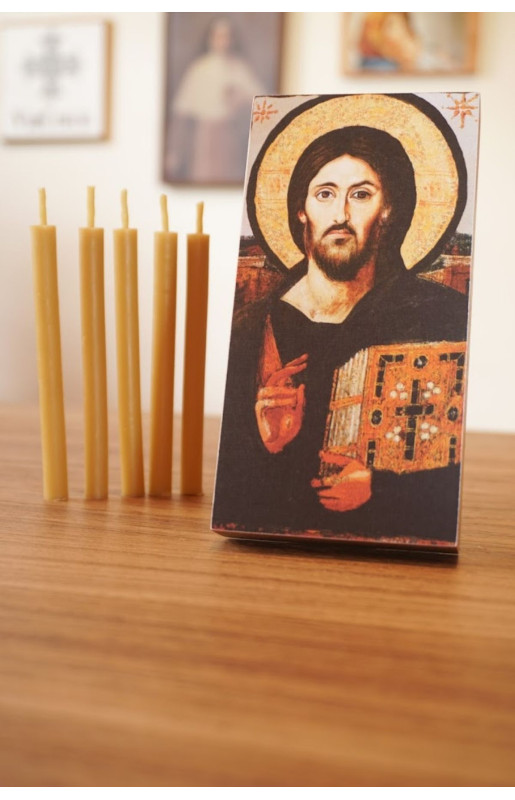 Kit mini ícone Pantocrator + 5 Velas de oração - Via Crucis